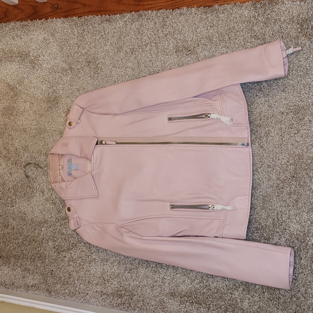 DYLAN GRAY PINK REAL LEATHER ZIP UP MOTO STYLE JACKET SIZE MEDIUM NWT